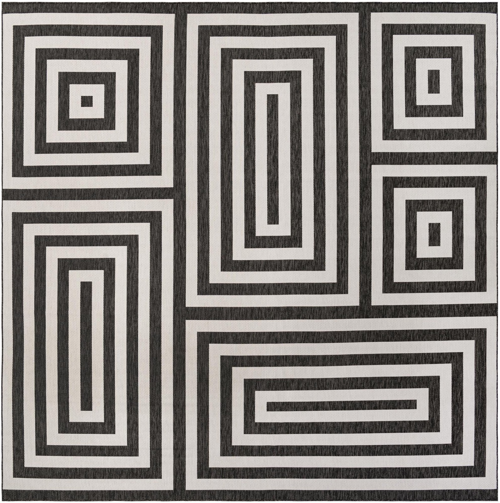13' x 13' Cumberland · Geometric maze Outdoor Rug, black and white