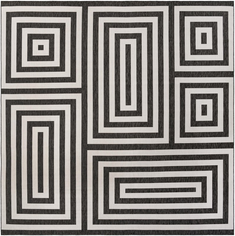 13' x 13' Cumberland · Geometric maze Outdoor Rug, black and white