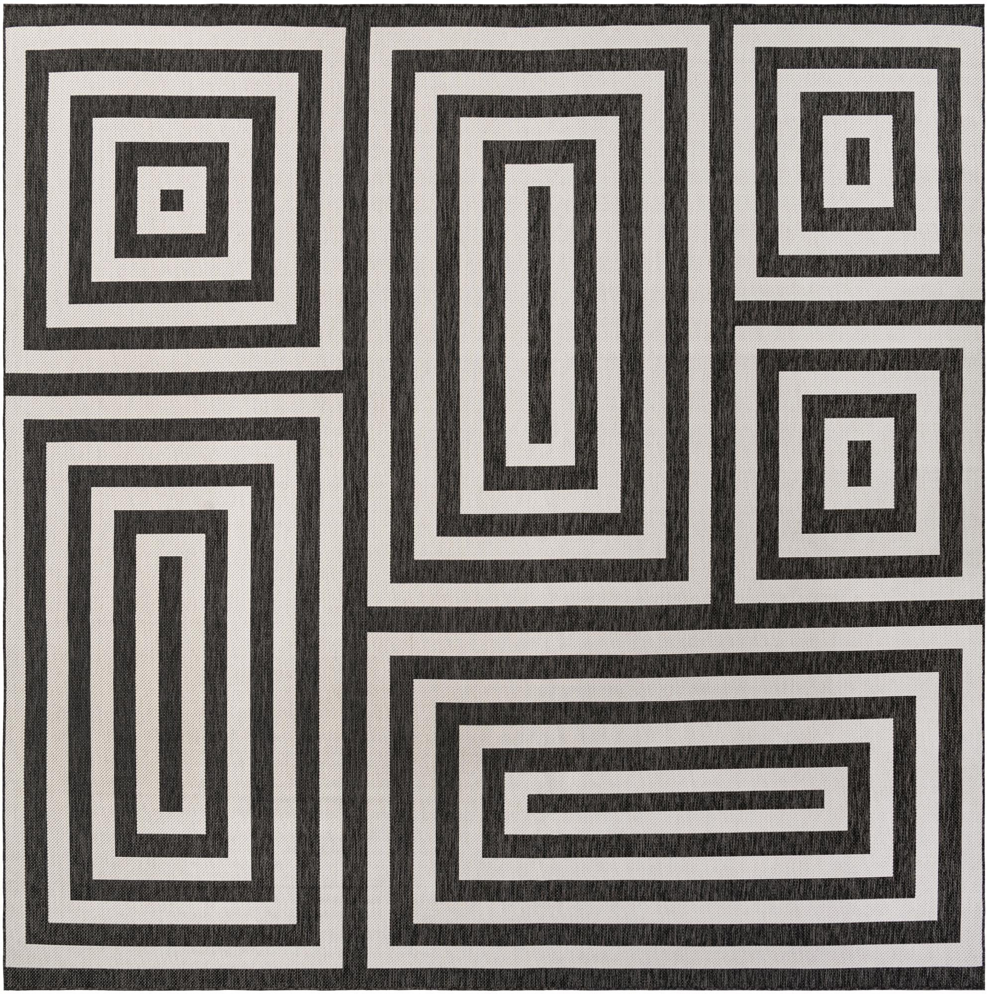 13' x 13' Cumberland · Geometric maze Outdoor Rug, black and white