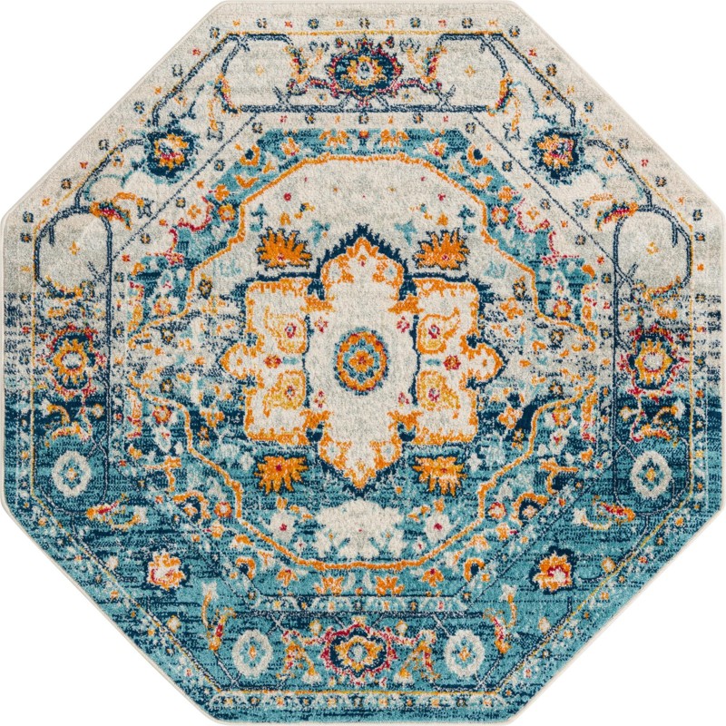 5' 3 x 5' 3 Pierce · Border rug, teal