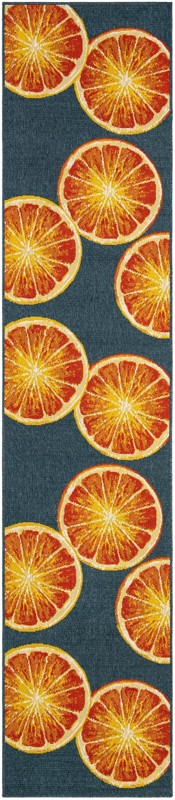 2' 7 x 12' Hurley · Citrus slice Outdoor Rug, navy and orange