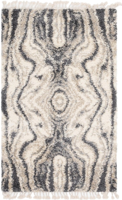 5' x 8' Helena · Abstract Shag Rug, ivory and gray