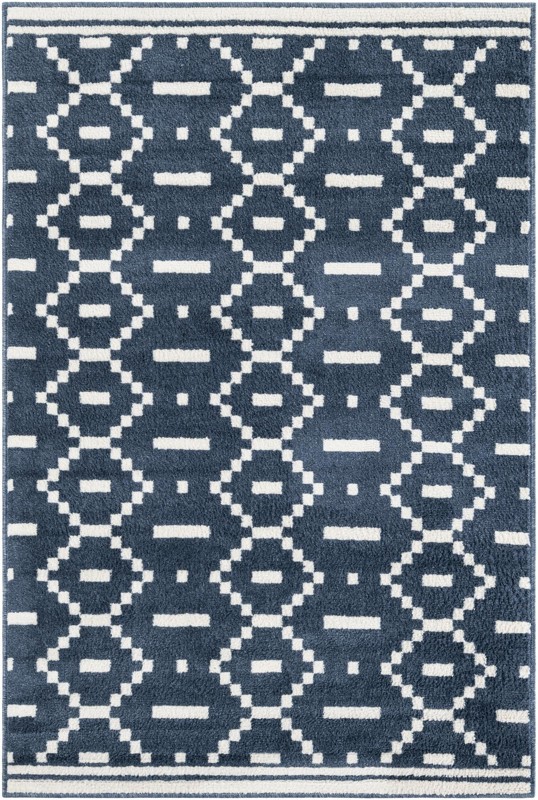 4' x 6' Rankin · Geometric rug, blue and ivory