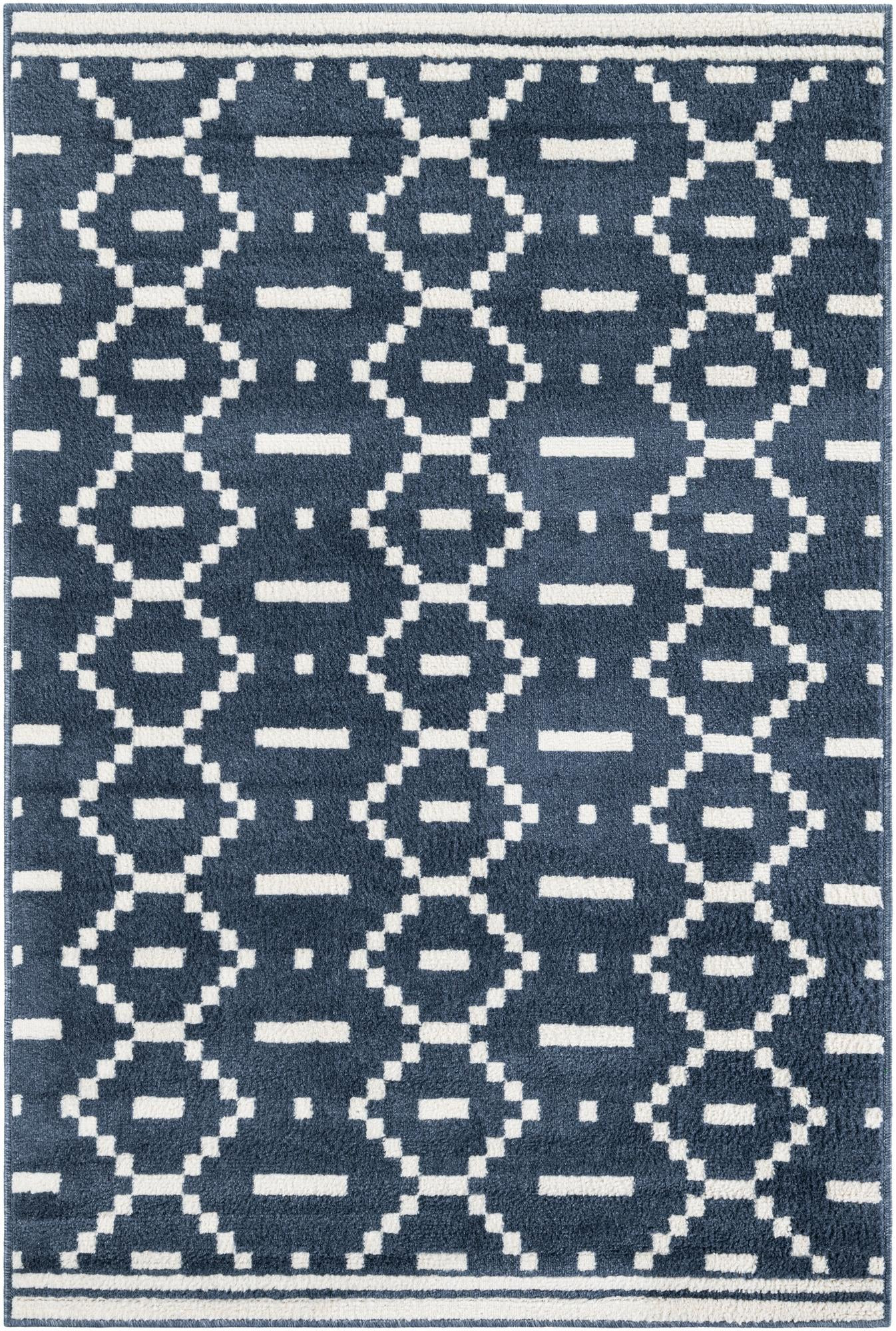 4' x 6' Rankin · Geometric rug, blue and ivory