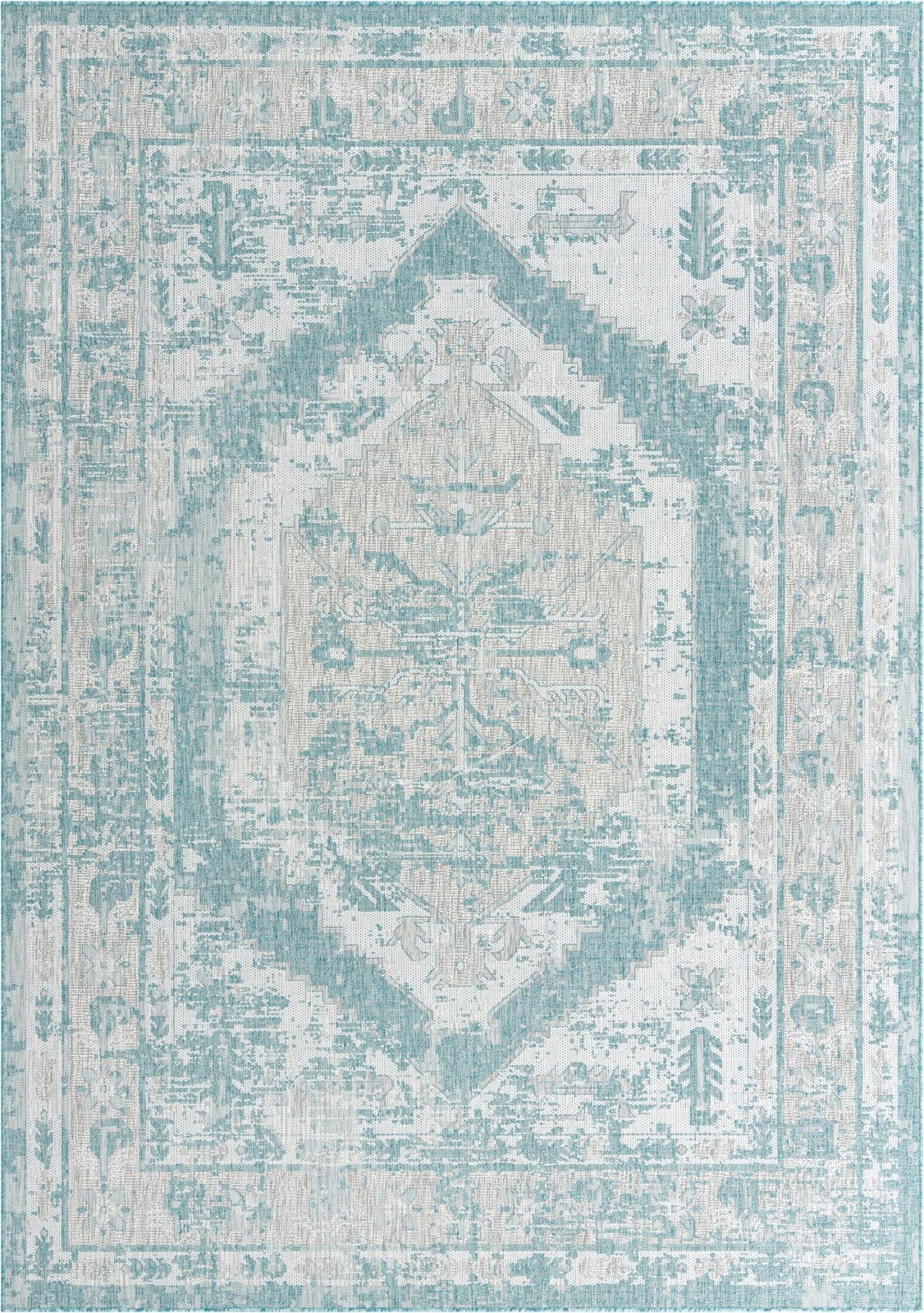 7' 10 x 11' Wylie · Border Outdoor Rug, aqua