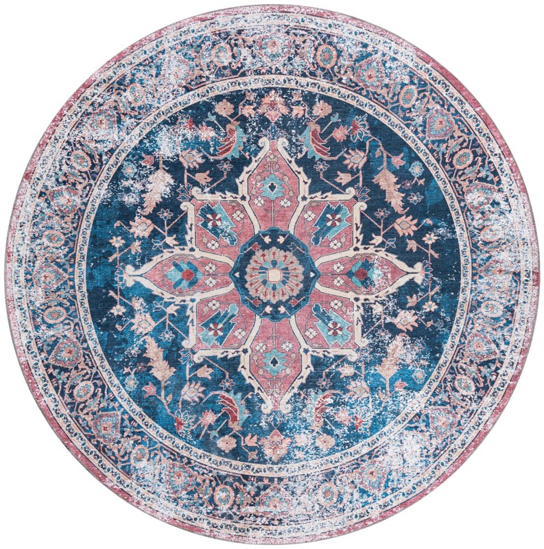 Abilene · Medallion Washable Rug, navy and pink