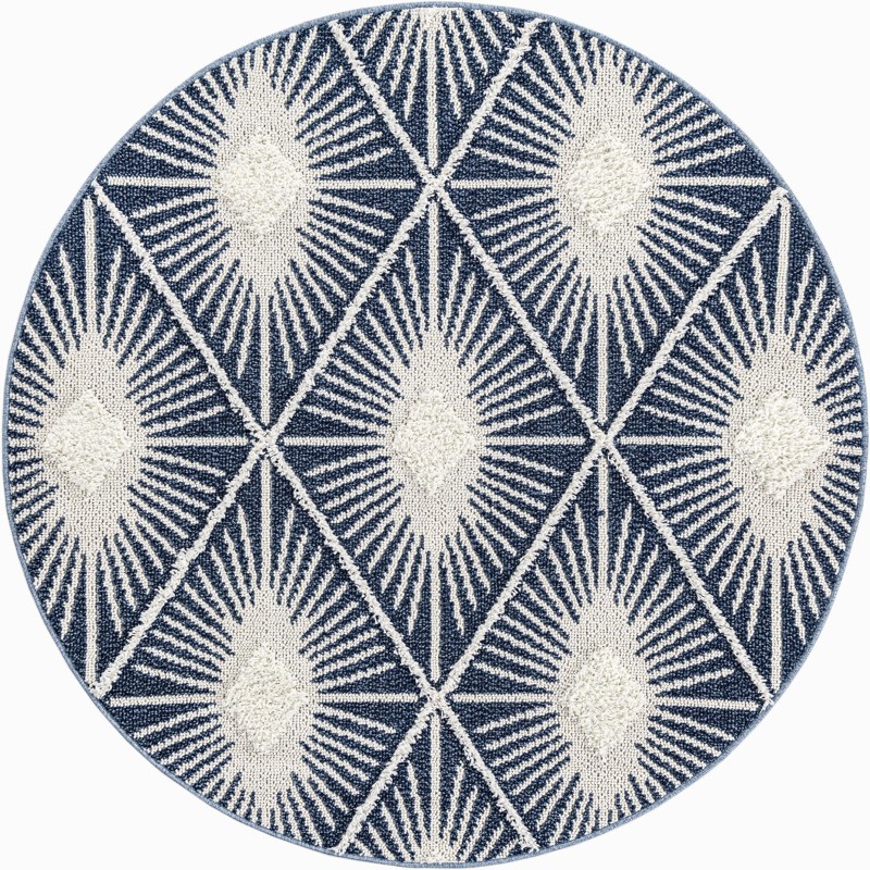 5' 3 x 5' 3 Greenport · Diamond sunburst rug, blue and ivory