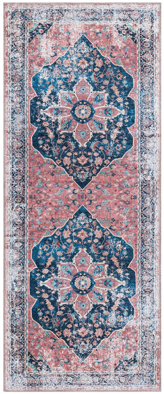 2' x 5' Abilene · Medallion Washable Rug, navy and pink