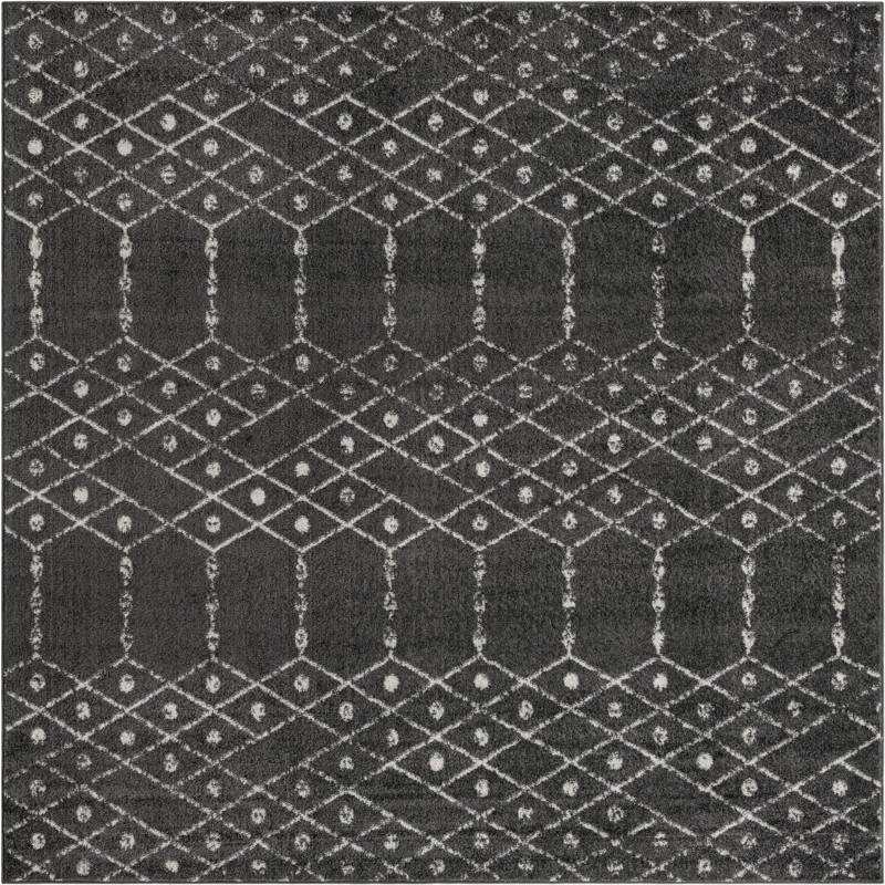 7' 10 x 7' 10 Newcomb · Geometric lattice rug, charcoal and ivory