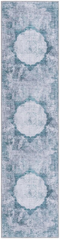 Fallowfield · Distressed medallion Washable Rug, teal and ivory