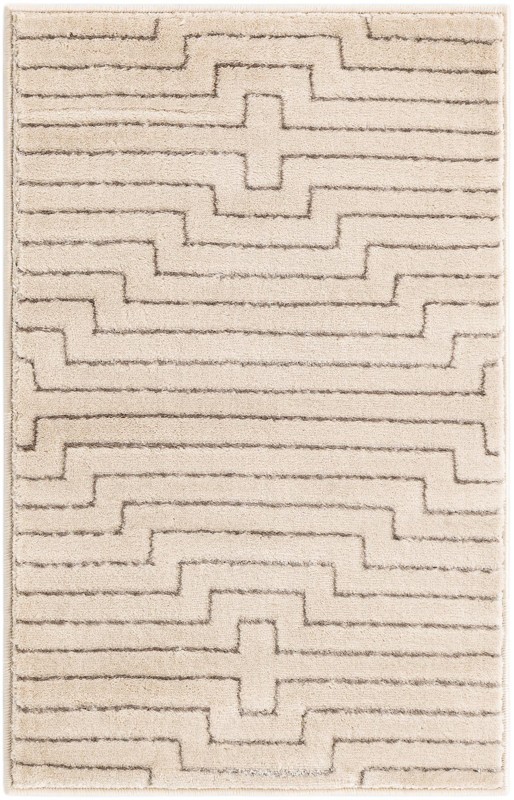 2' x 3' Cottonwood · Geometric maze rug, silver and cream