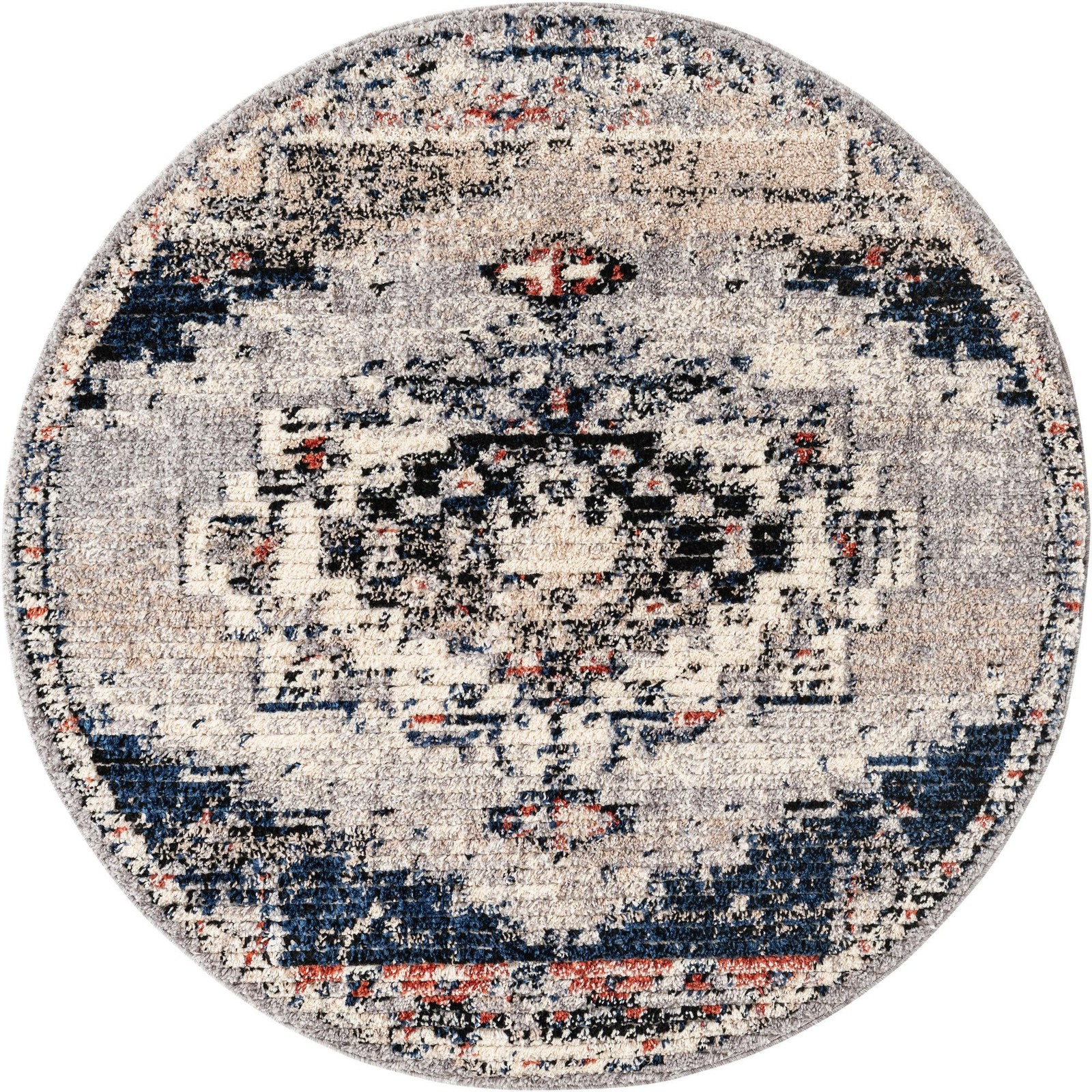 3' x 3' Burton · Border rug, gray