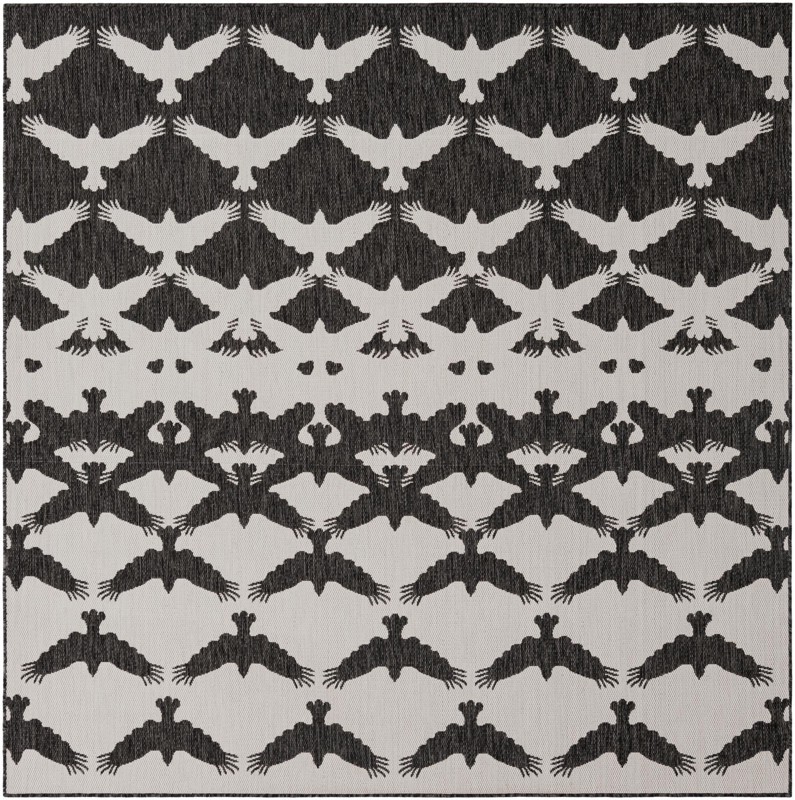 7' 10 x 7' 10 Wayland · Bird tessellation Outdoor Rug, black and white