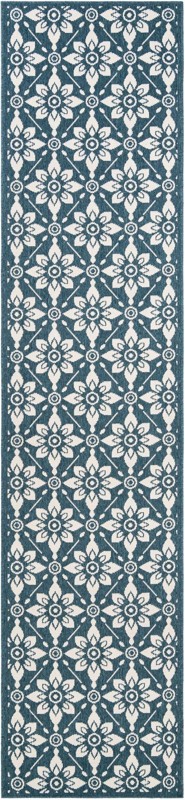 Selwyn · Floral trellis Outdoor Rug, navy and ivory