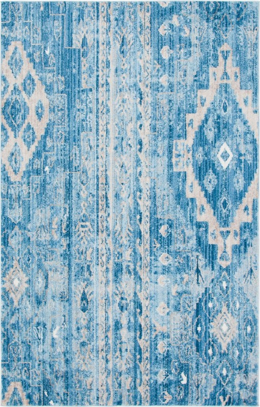 5' x 8' Quinn · Distressed diamond rug, blue and beige