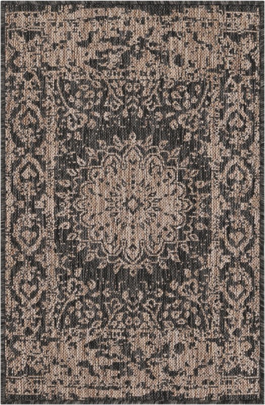 2' x 3' Royce · Medallion Outdoor Rug, black and brown