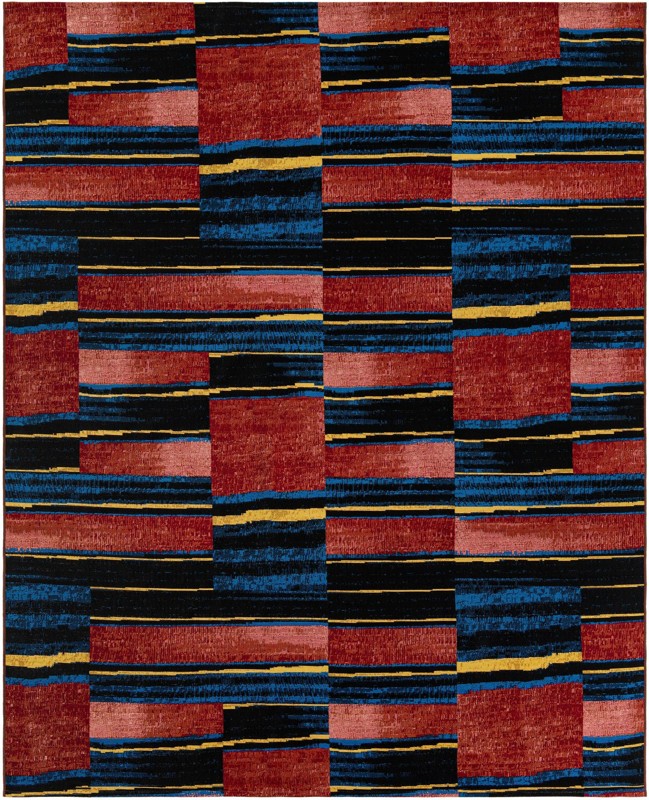 Conley · Abstract striped Outdoor Rug, red and black