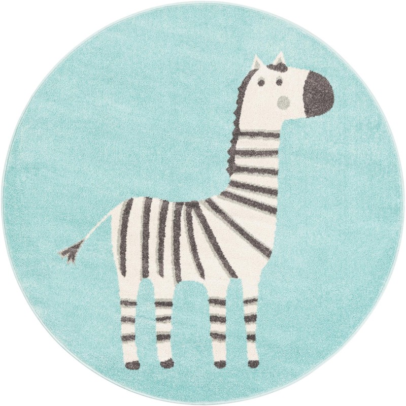 5' 3 x 5' 3 Ireton · Zebra rug, teal and ivory