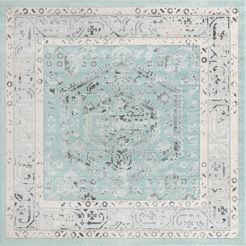 7' 10 x 7' 10 Broadhurst · Border rug, aqua