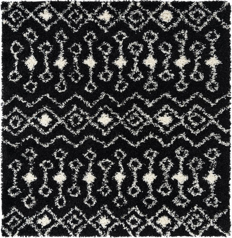 6' x 6' Bayley · Geometric shag rug, black and cream