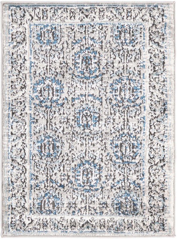 2' x 3' Bozeman · Tribal medallion rug, gray and blue