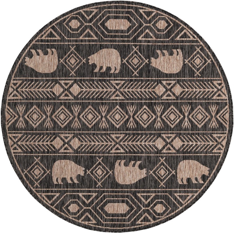 5' 3 x 5' 3 Ralston · Bear geometric Outdoor Rug, black and tan