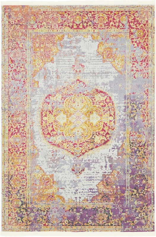 Rowan · Distressed medallion rug, violet and gold