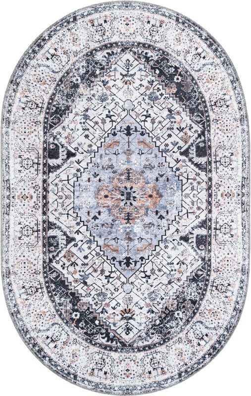 5' 3 x 8' Trillium · Medallion rug, charcoal and light blue