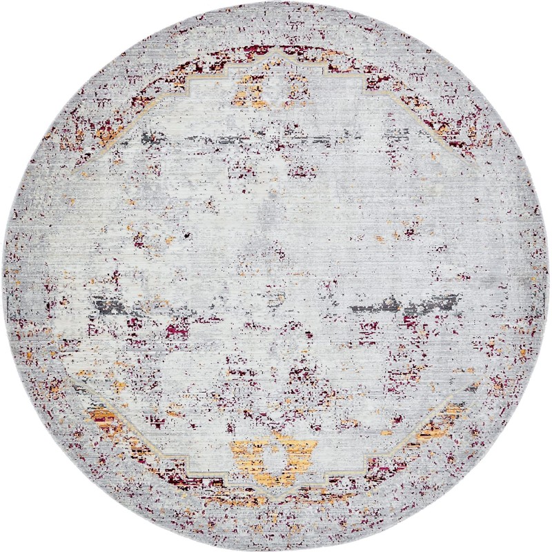 8' x 8' Fellows · Distressed runner rug, gray and burgundy