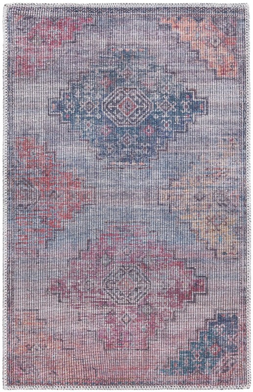 Perley · Geometric medallion Washable Rug, antique blue