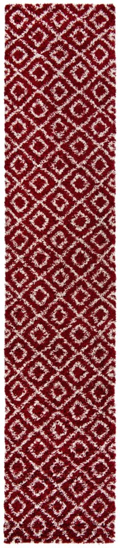 3' 3 x 16' 5 Brock · Diamond lattice Shag Rug, burgundy and ivory