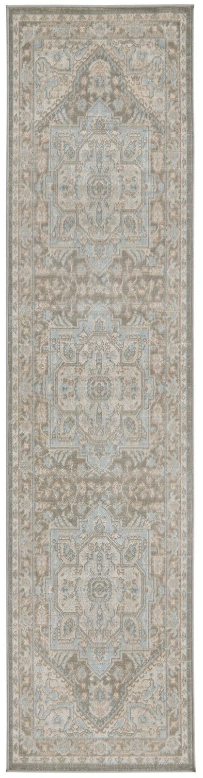 2' x 8' Jessup · Medallion rug, gray, ivory and blue