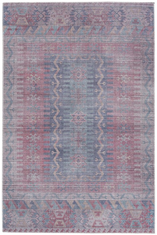 5' 3 x 8' Paige · Tribal geometric Washable Rug, blue and red