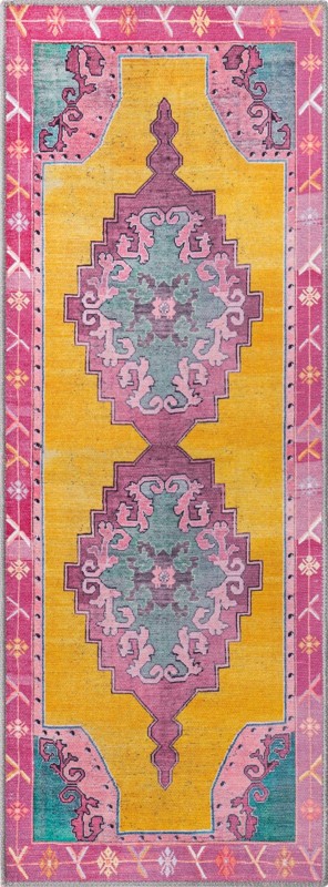 Sanderson · Medallion Washable Rug, yellow and pink
