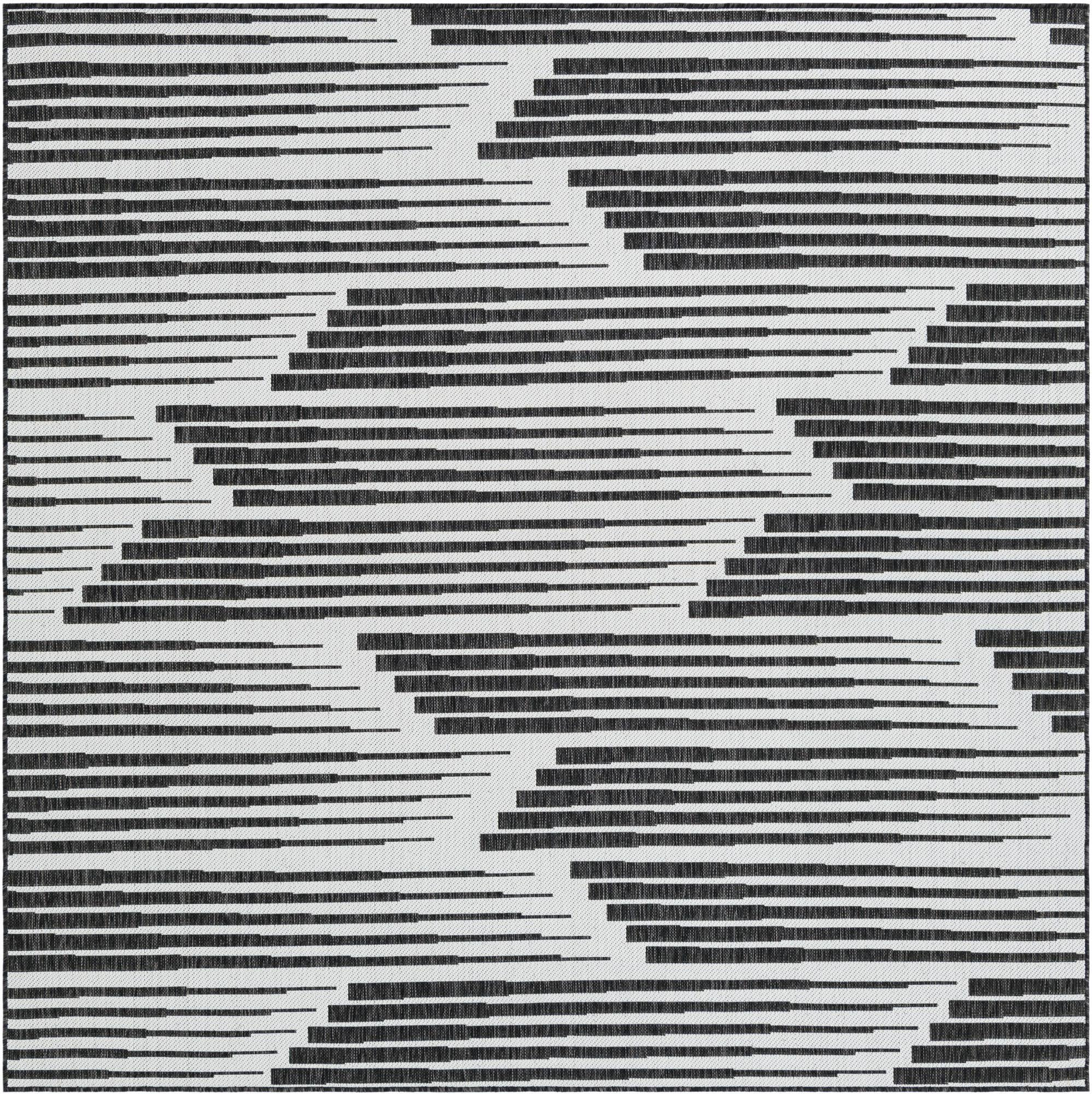7' 10 x 7' 10 Flax · Abstract Outdoor Rug, black and white