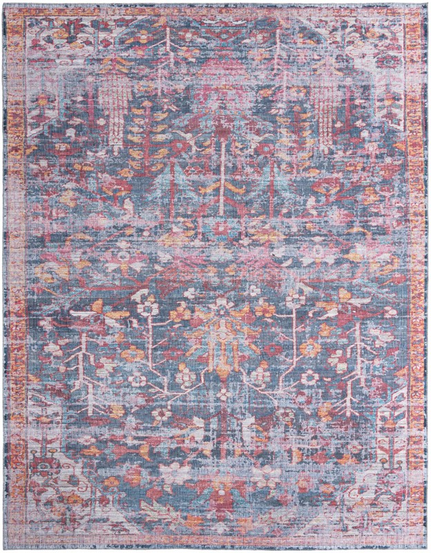 10' 6 x 13' Massey · Distressed floral Washable Rug, navy and rust