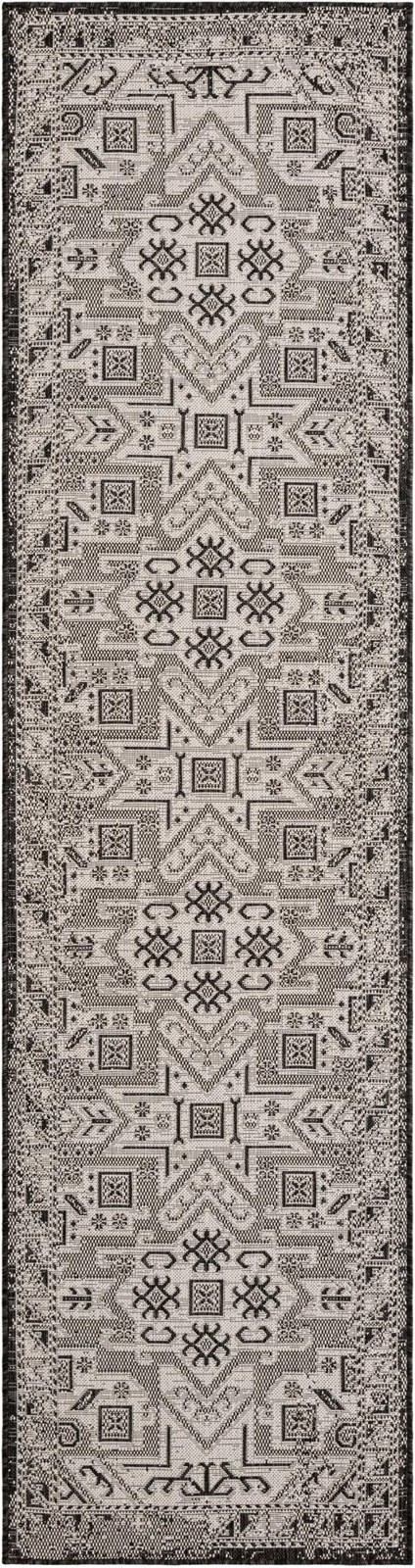2' 7 x 10' Estuary · Border Outdoor Rug, charcoal gray