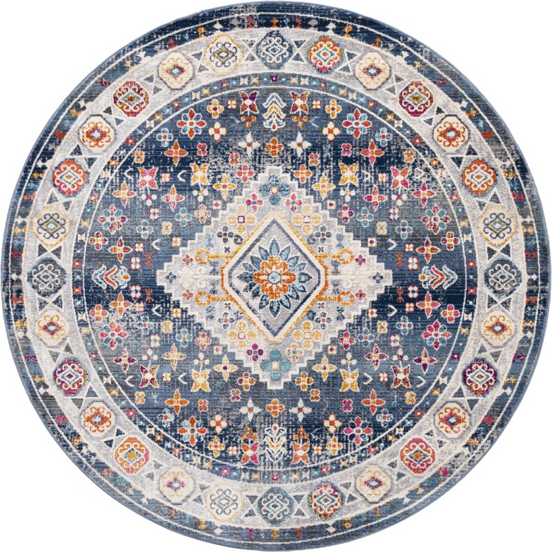 5' x 5' Eads · Border rug, blue