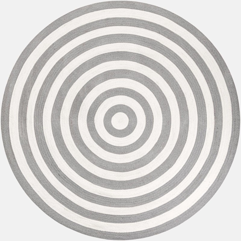 7' 10 x 7' 10 Dennison · Striped Washable Outdoor Rug, gray and white