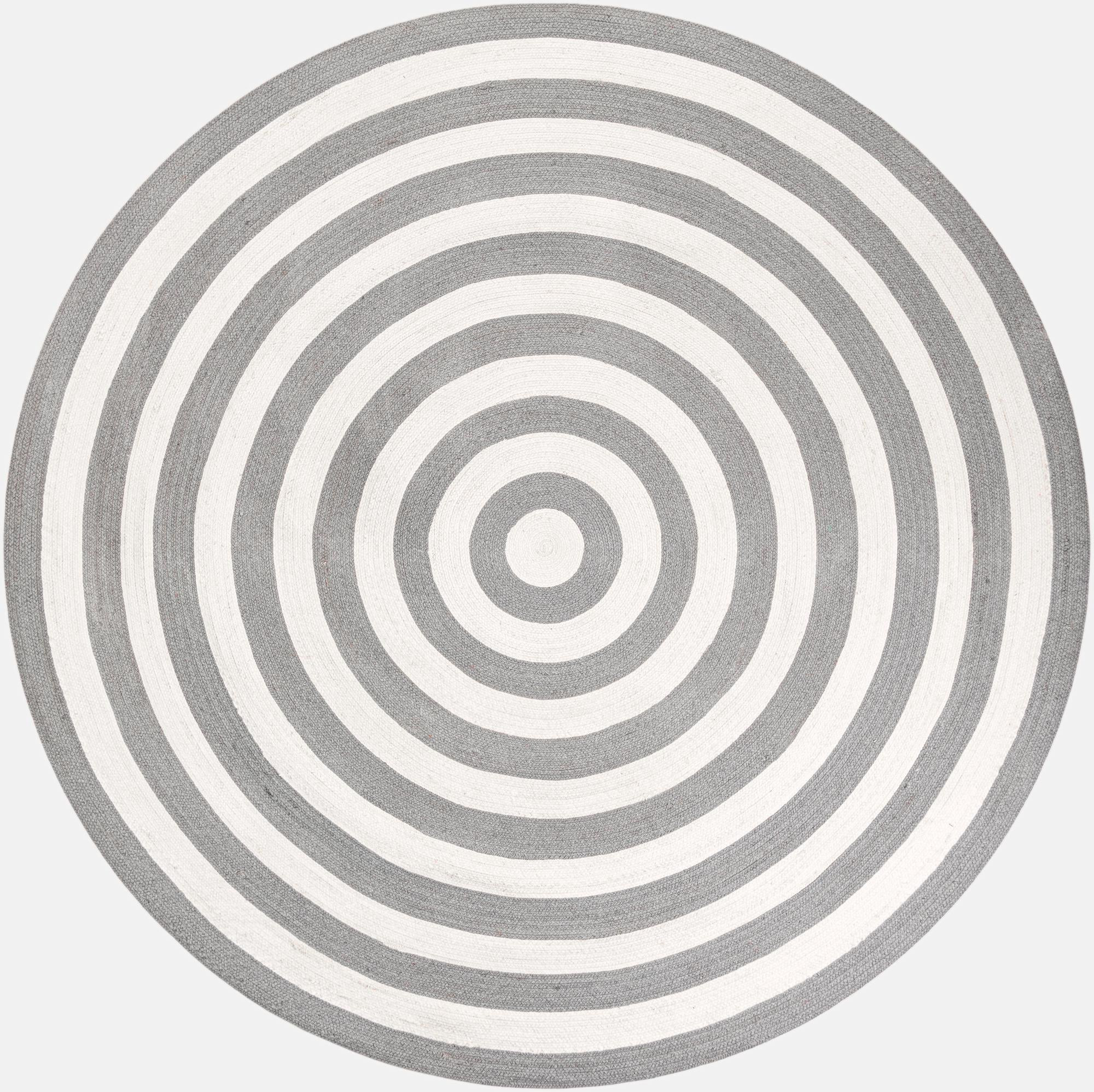 7' 10 x 7' 10 Dennison · Striped Washable Outdoor Rug, gray and white
