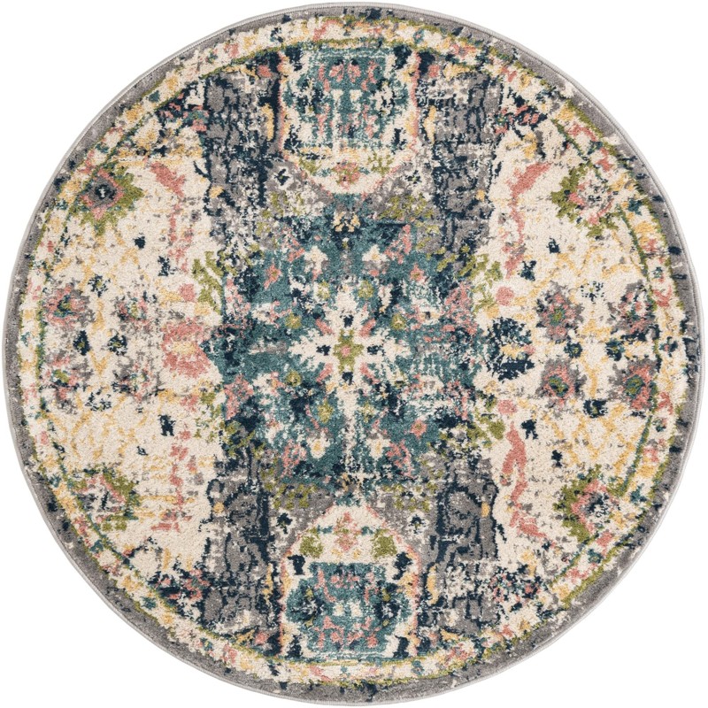 Westcott · Distressed medallion rug, ivory and blue