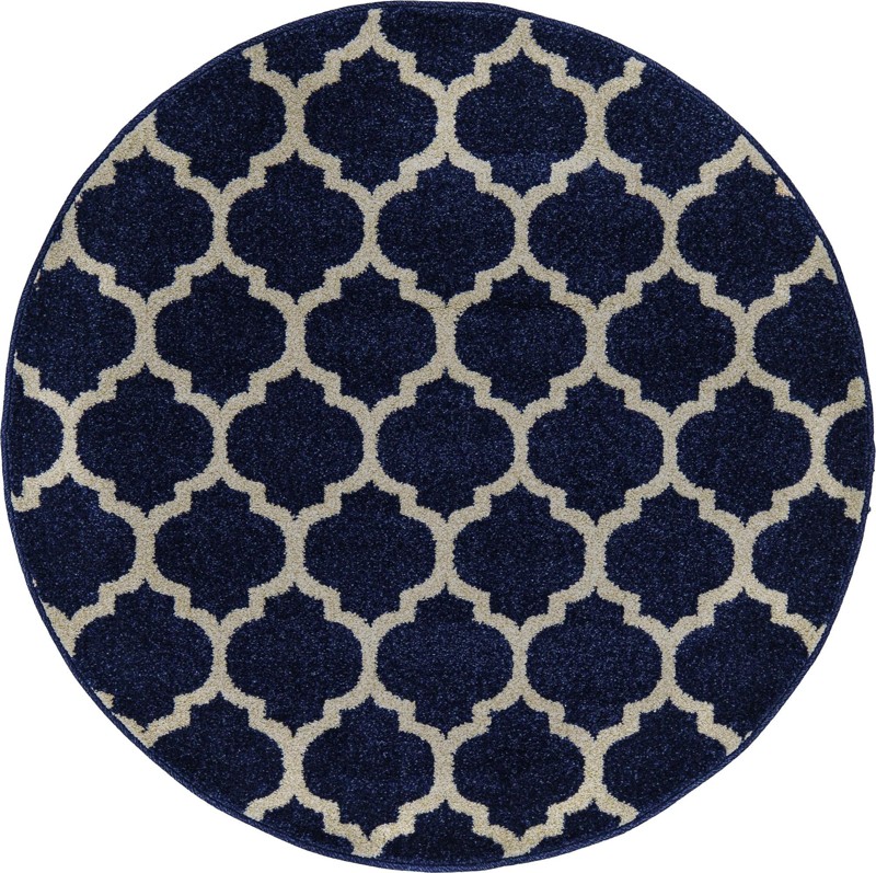 3' x 3' Arkwright · Geometric trellis rug, navy and ivory