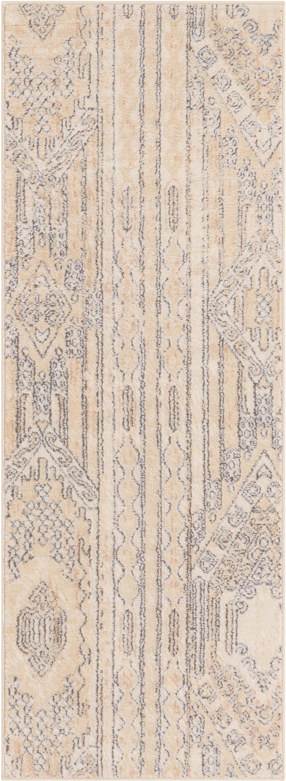 2' x 6' Cardinal · Tribal geometric rug, ivory and gray