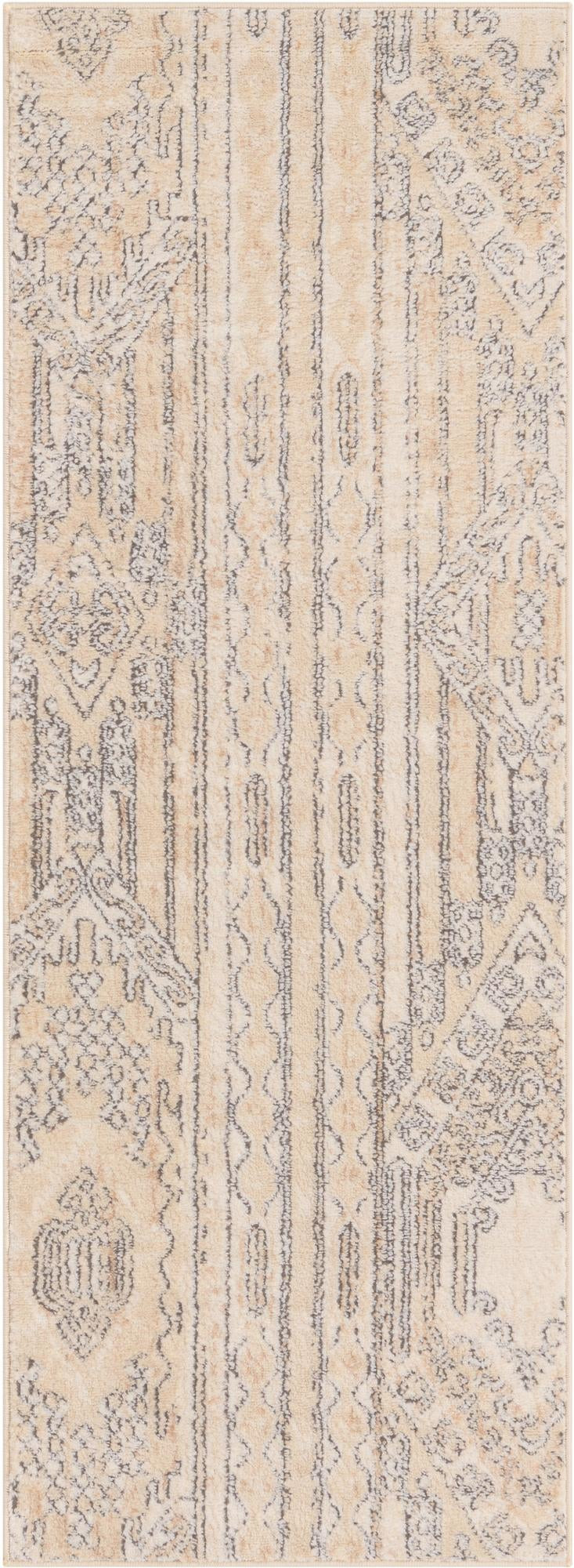 2' x 6' Cardinal · Tribal geometric rug, ivory and gray