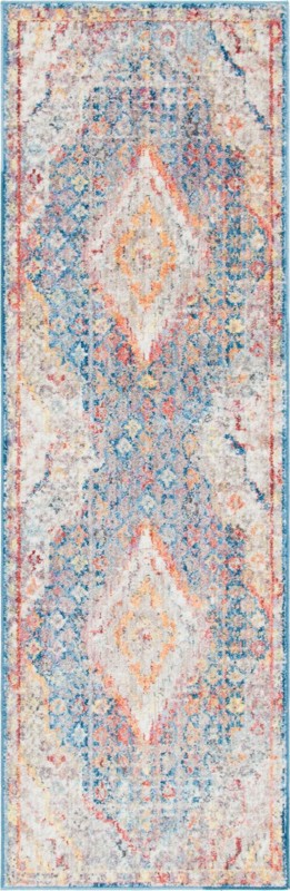 Hickorywood · Distressed medallion rug, blue and multicolor