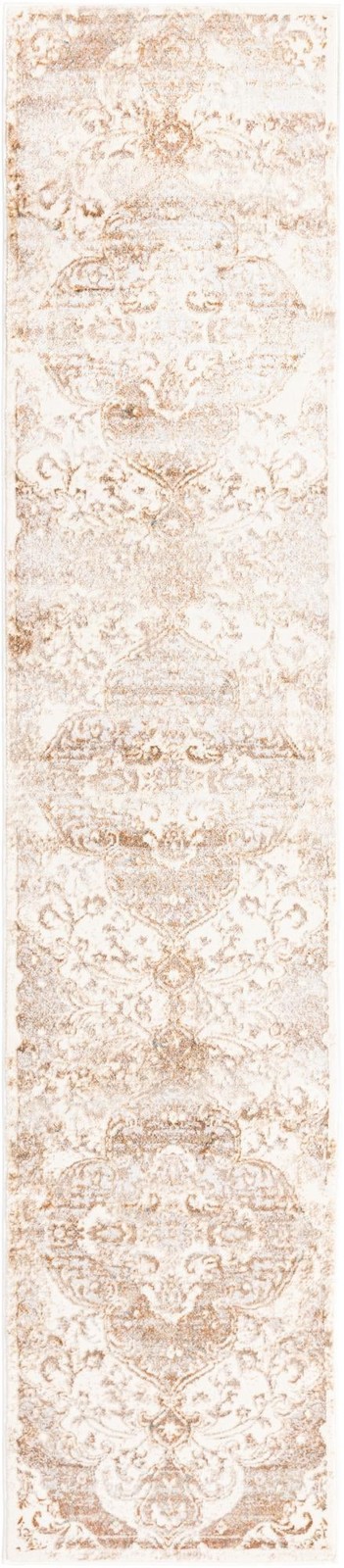 2' x 9' 10 Hilton · Faded medallion rug, cream and brown