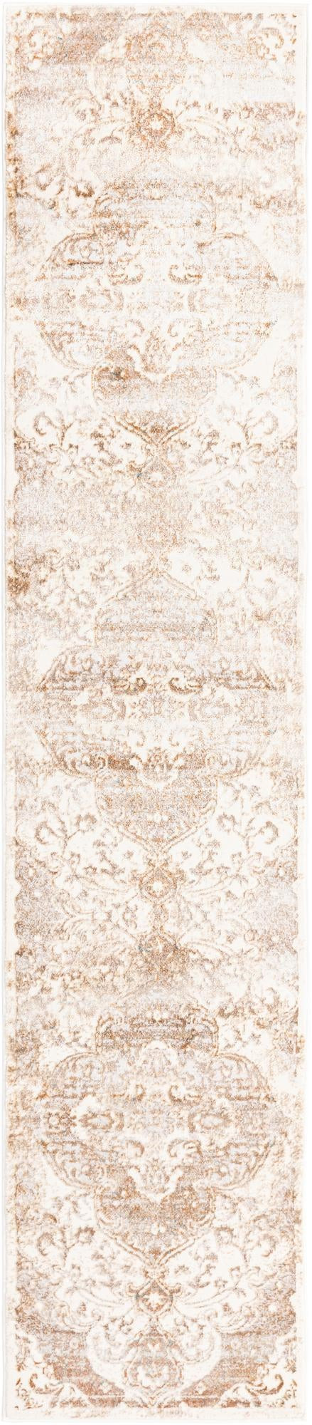 2' x 9' 10 Hilton · Faded medallion rug, cream and brown