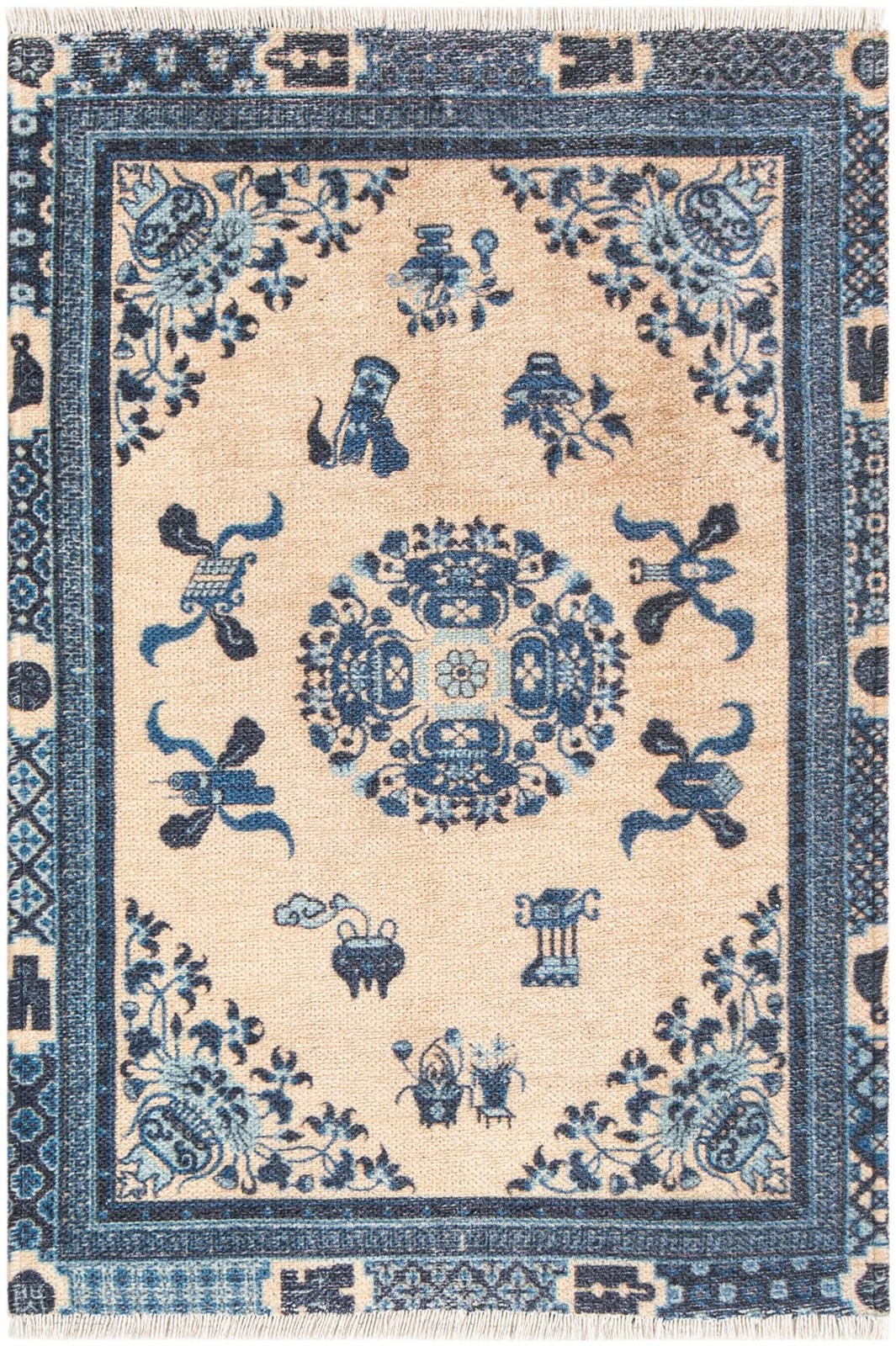 2' x 3' 1 Colden · Border rug, ivory and blue