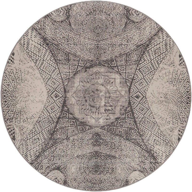 7' x 7' Blakemore · Abstract medallion rug, gray and ivory