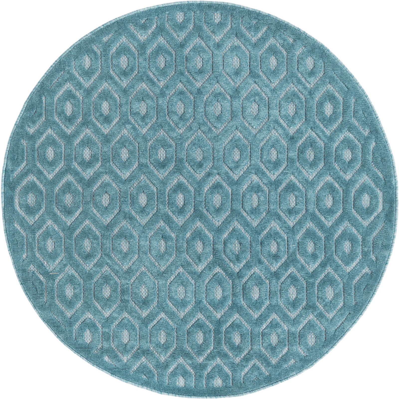 5' 3 x 5' 3 Roanoke · Geometric diamond Outdoor Rug, aqua and ivory